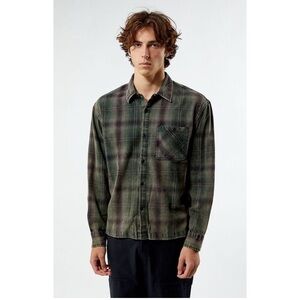 Men’s PacSun black green cropped flannel sz small